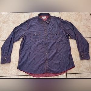 Ryan Michael Shirt Mens XXL blue Silk red Snap Long Sleeve Western